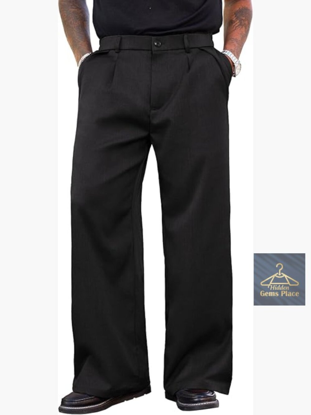Men's Wide Leg Dress Pants Baggy Pleated Casual Trousers Relaxed Fit Elastic